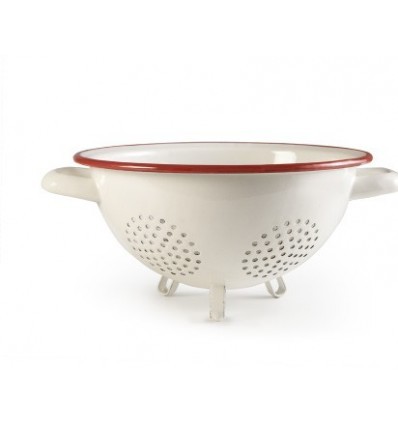 Escurridor con Asas Porcelana Blanca Borde Rojo