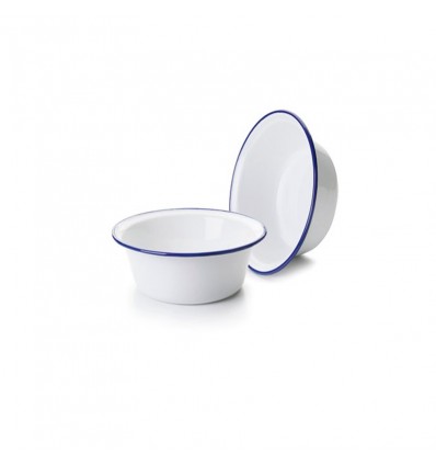 Bowl Conico Porcelana Blanca Borde Azul